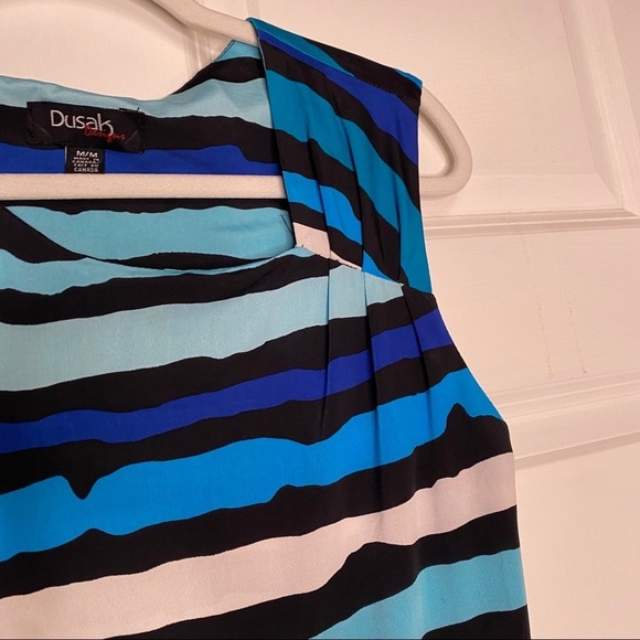 Dusak Designs Blue & Black Striped Career Dress Size Medium Made in Canada - Picture 2 of 5